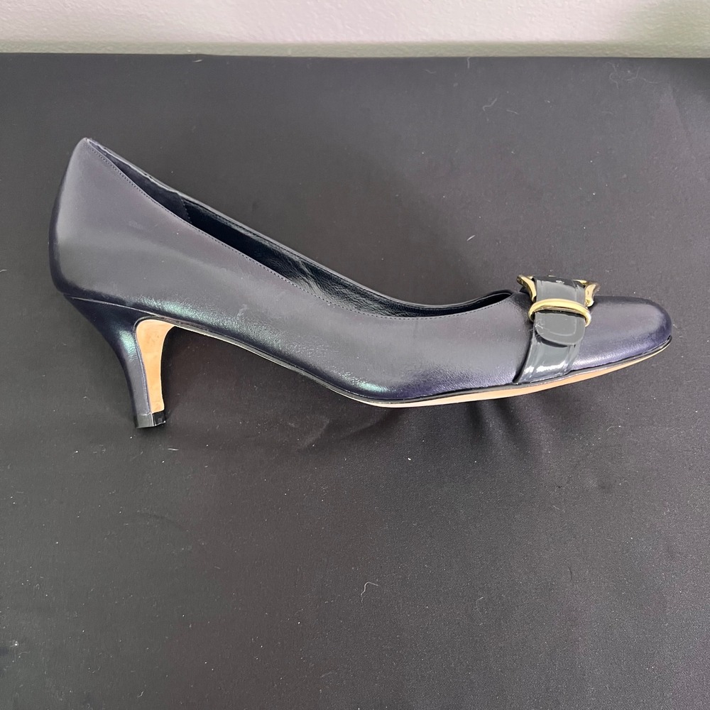 Cole Haan Nike Air Pumps 10.5 Navy Blue Leather Kitten Heel Buckle Office Luxury - Picture 6 of 10